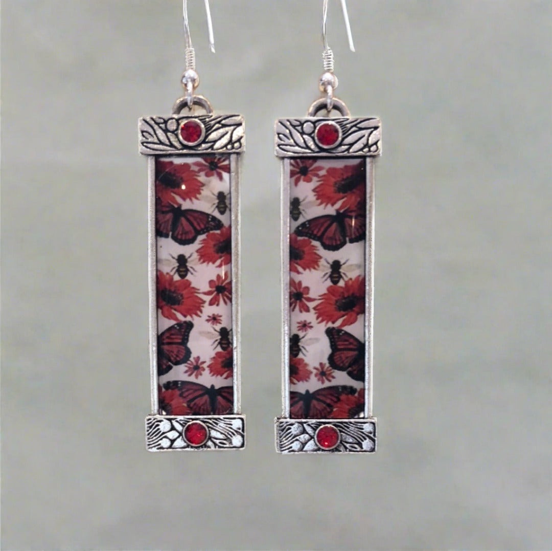 Red Enamel Butterfly Earrings with Sterling Silver Fish Hook Earwires - Cheeky Goddess Jewellery