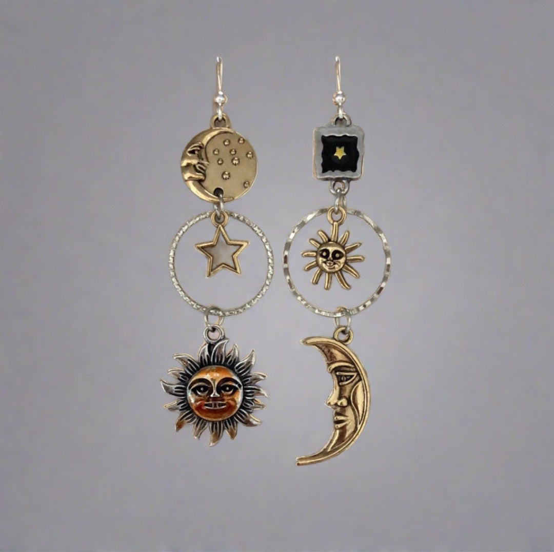 Sun Moon and Star Drop Earrings - Cheeky Goddess