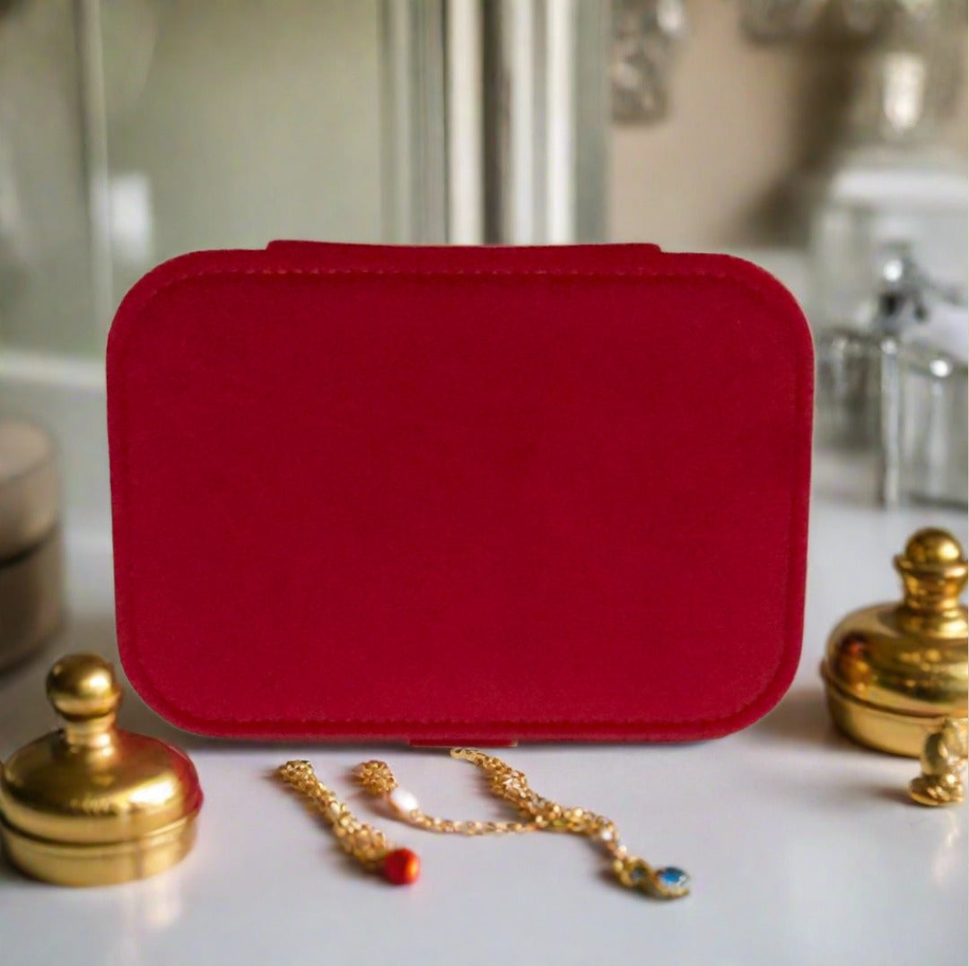 Velvet Jewellery Box - Plain - Red - For Dresser or Travel - Cheeky Goddess