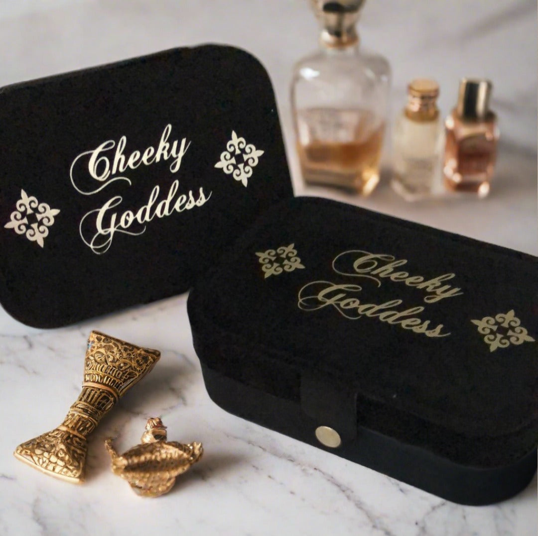 Custom Name Velvet Jewellery Box - Black - Personalized Gifts for Her - For Dresser or Travel - Cheeky Goddess