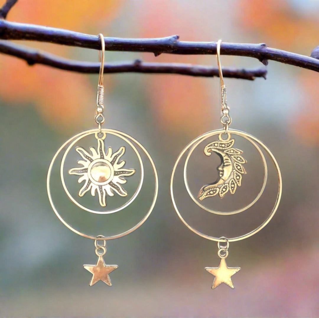 Sun Moon and Star Drop Earrings - Cheeky Goddess