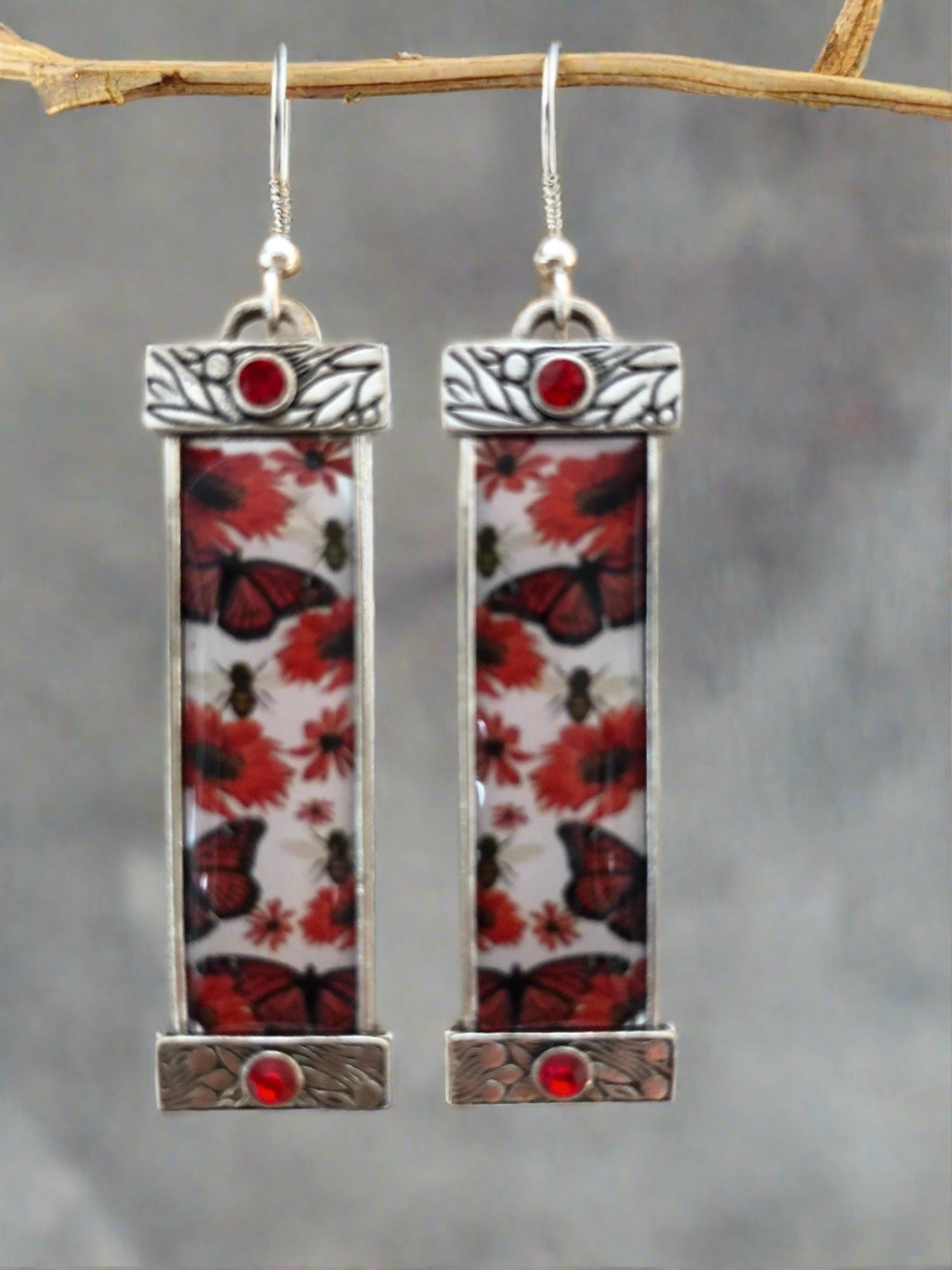 Red Enamel Butterfly Earrings with Sterling Silver Fish Hook Earwires - Cheeky Goddess Jewellery