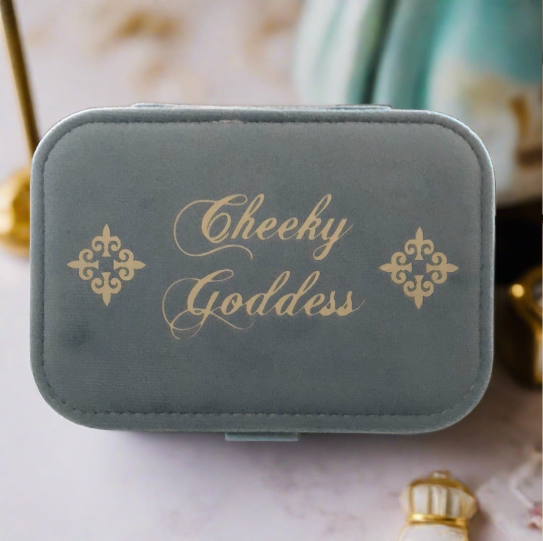 Custom Name Velvet Jewellery Box - Light Blue - Personalized Gifts for Her - For Dresser or Travel - Cheeky Goddess