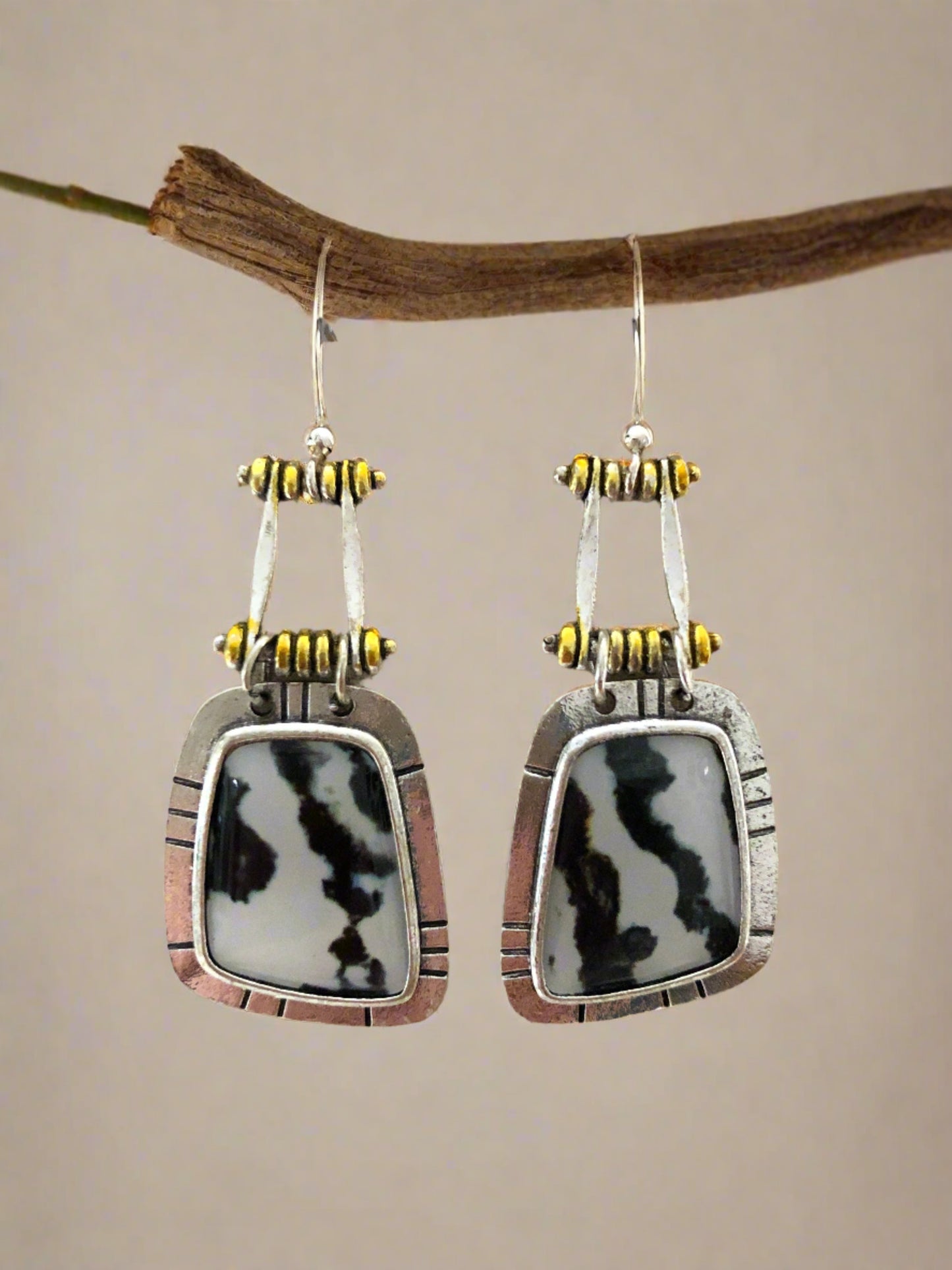 Tiger Print Drop Earrings with Gold Accents - Cheeky Goddess