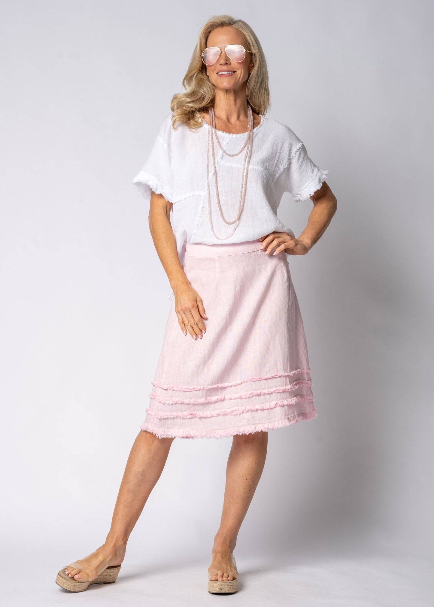 Aven Linen Skirt in Modena Pink
