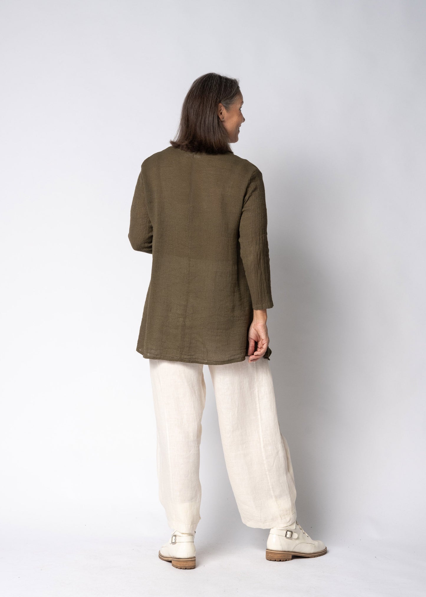 Marenna Linen Top in Moss Green