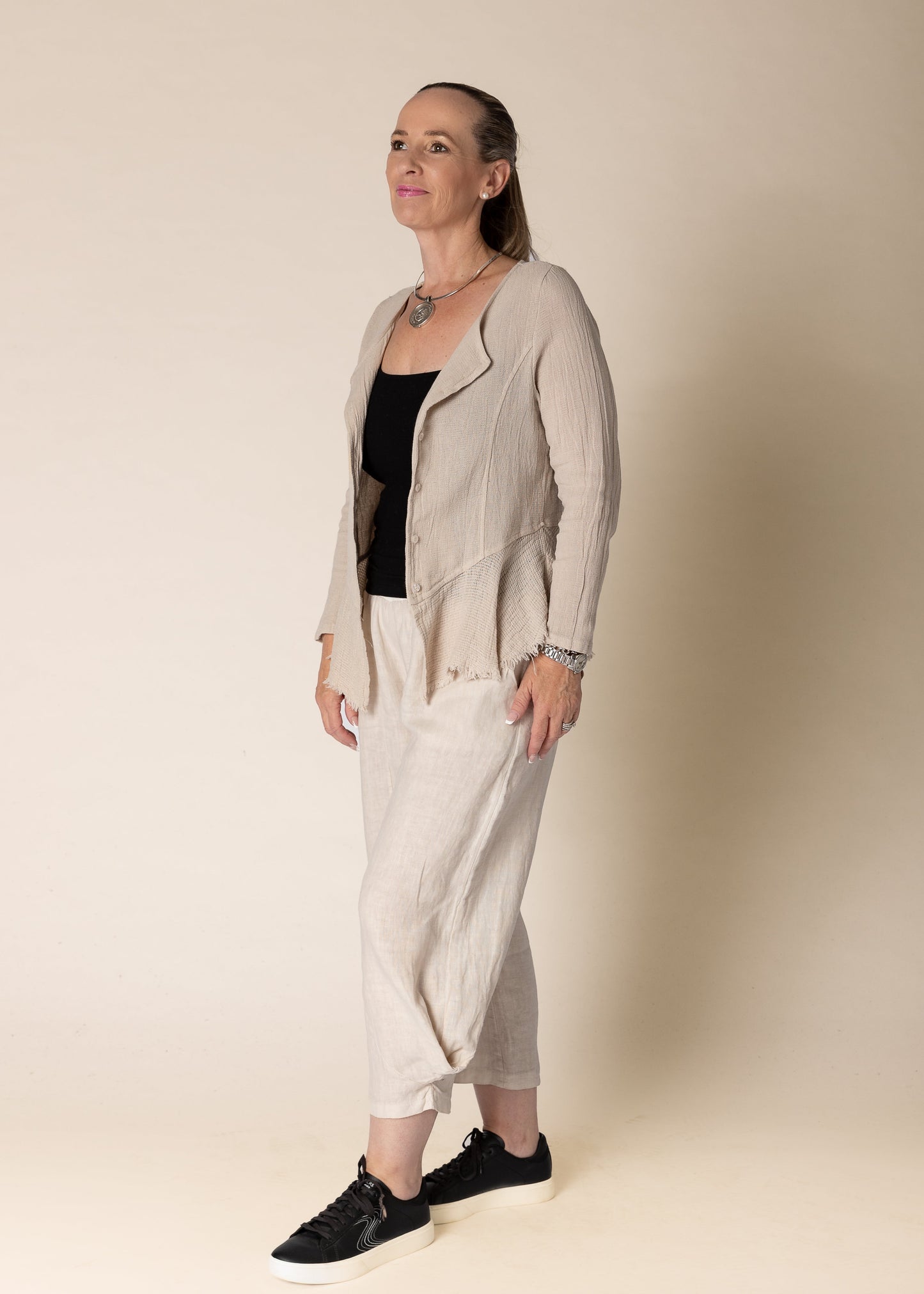 Natalia Linen Jacket in Latte
