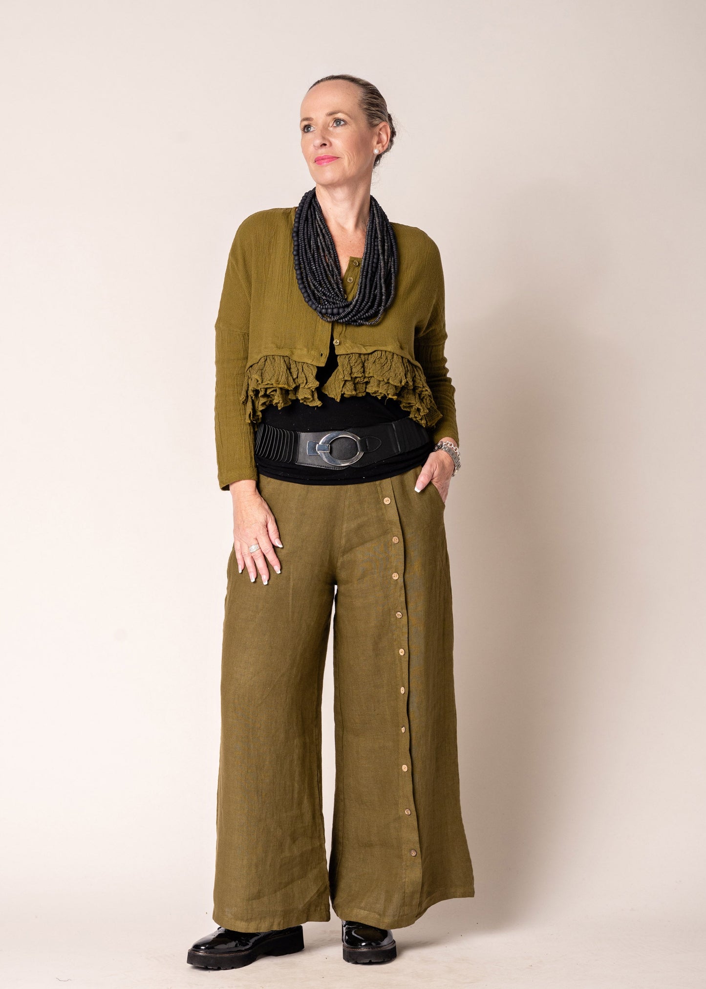 Patsy Linen Jacket in Green Olive