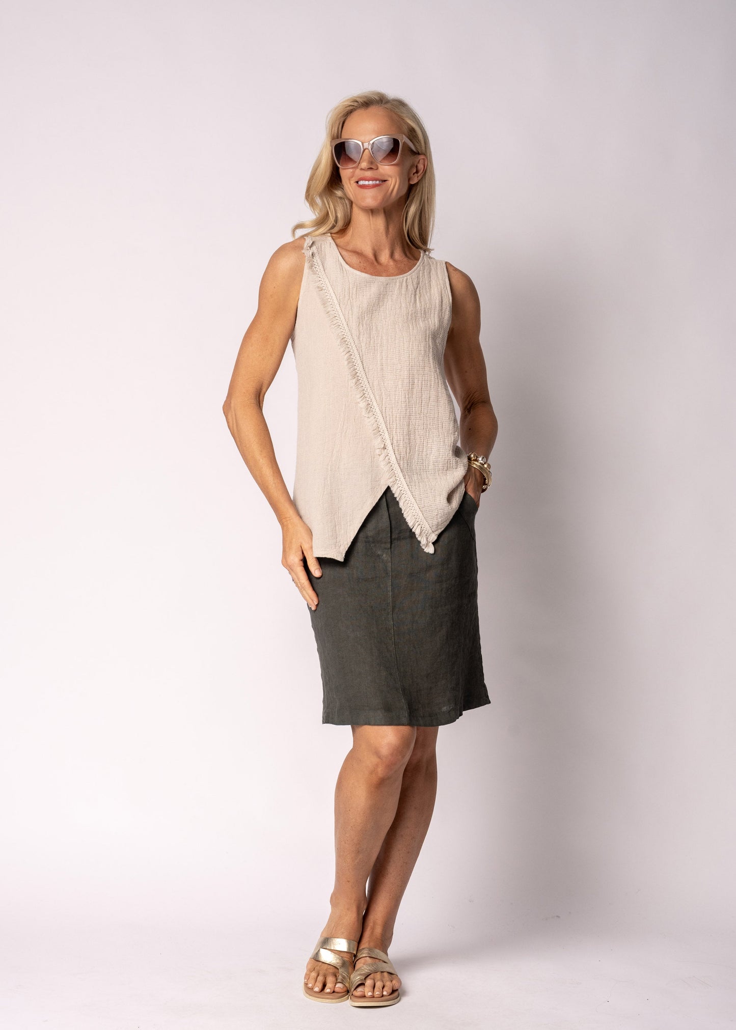 Justine Linen Top in Latte