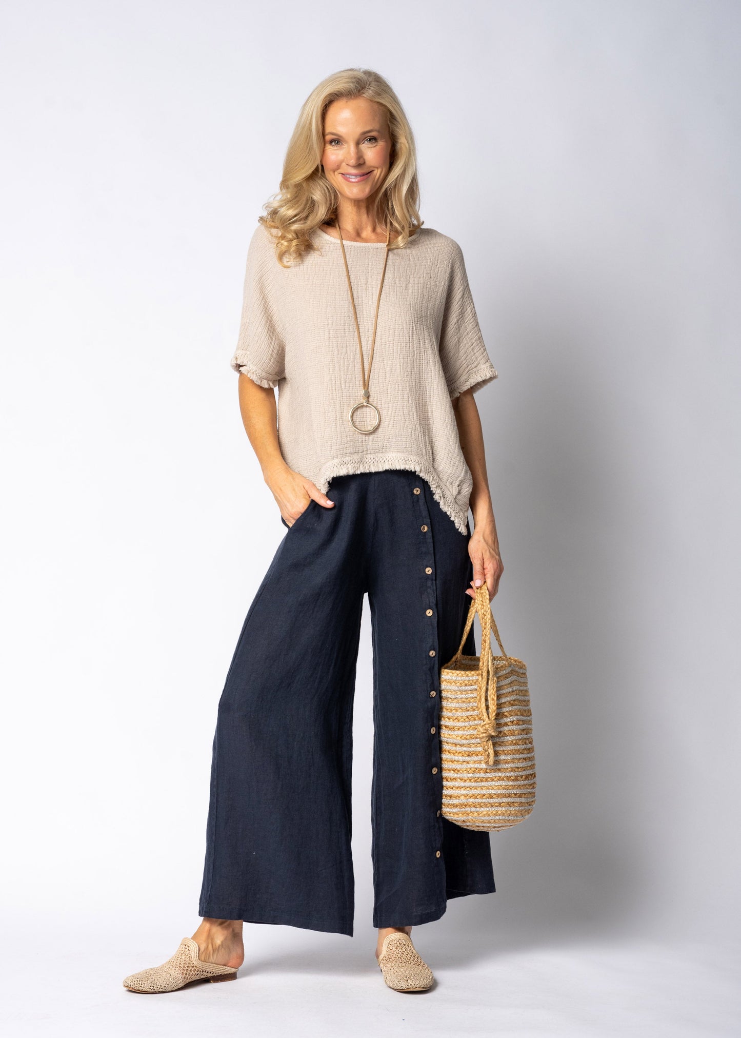 Nixie Linen Top in Latte