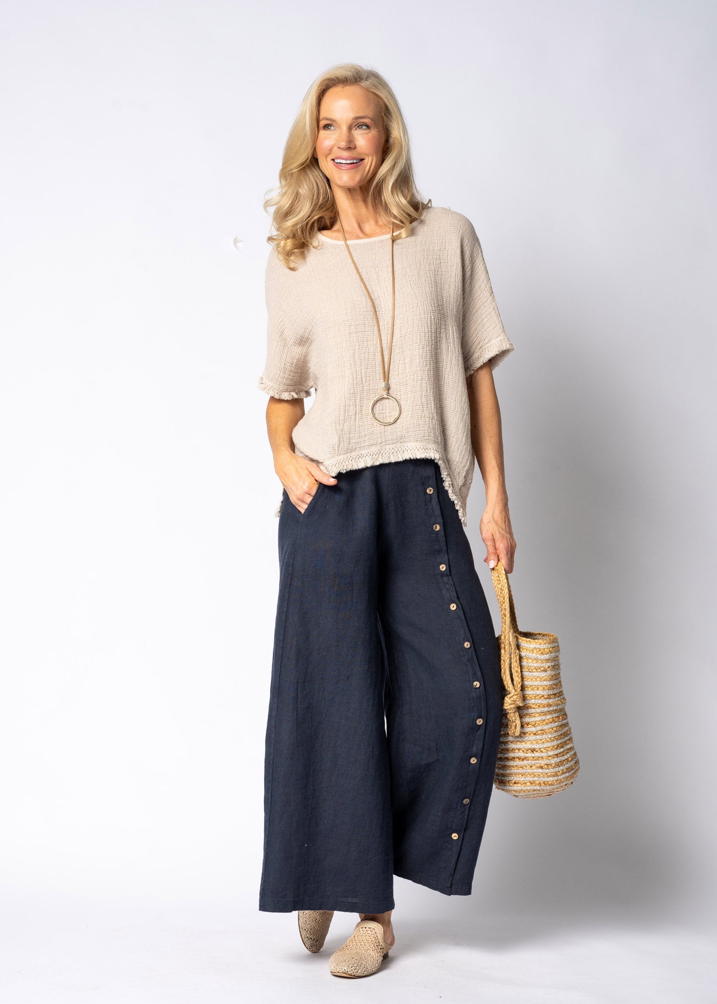 Nixie Linen Top in Latte