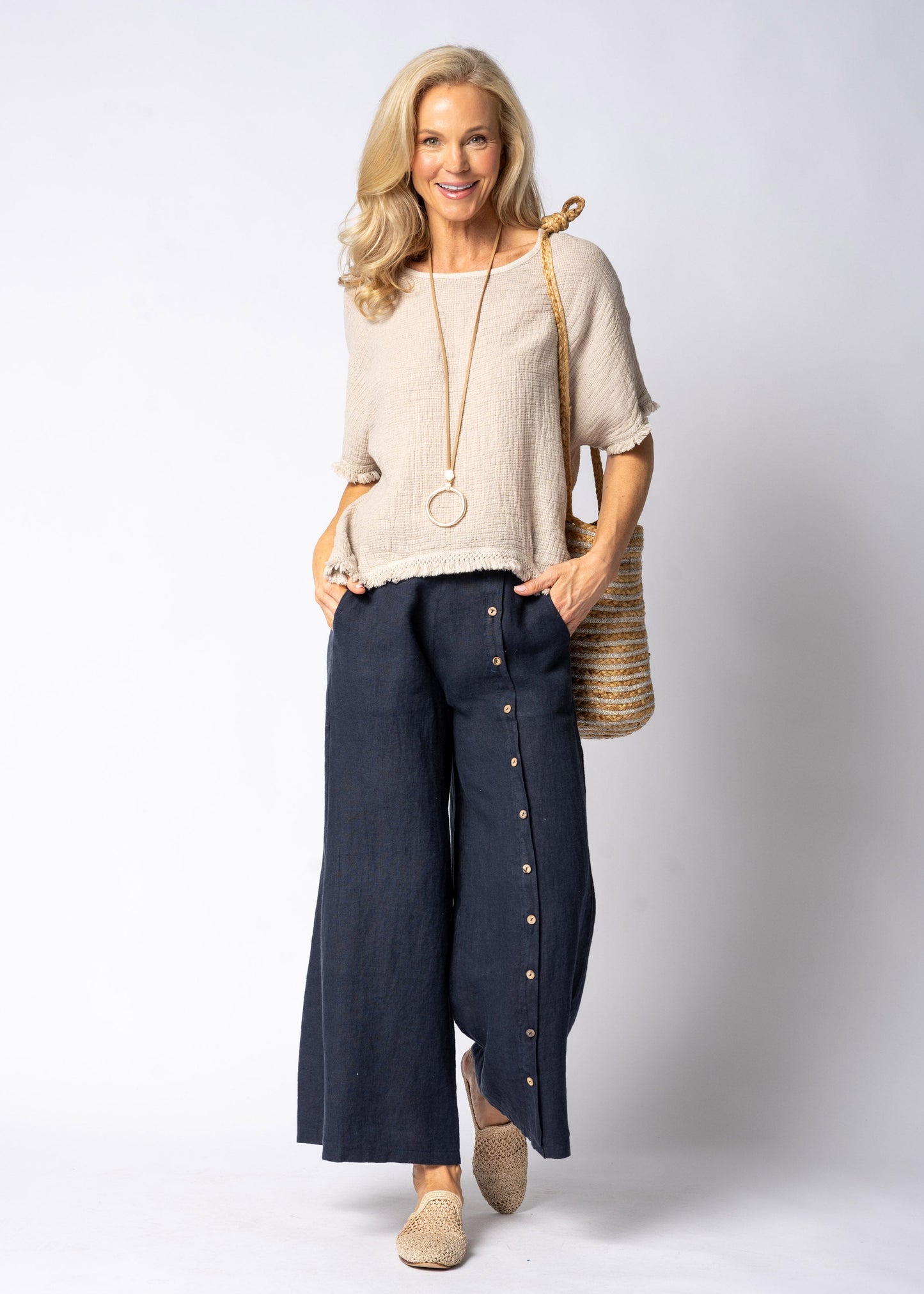 Nixie Linen Top in Latte