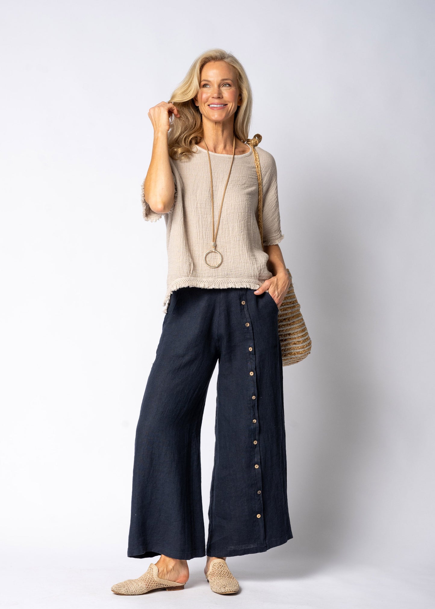 Clair Linen Pants in Navy