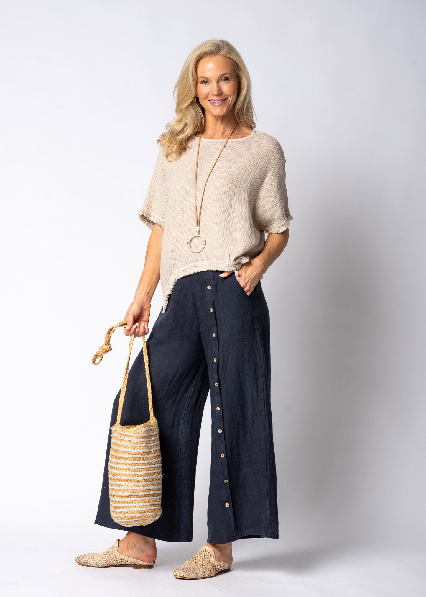 Clair Linen Pants in Navy