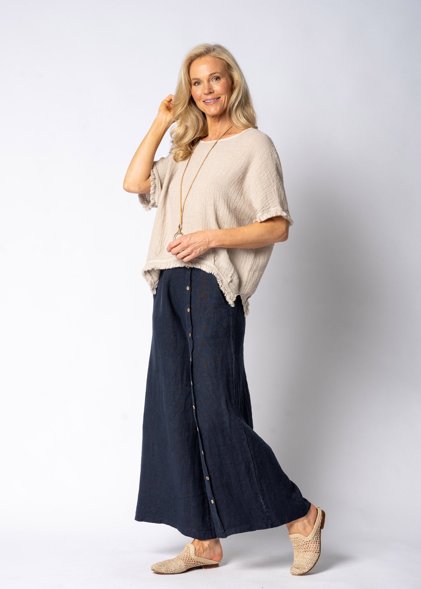 Clair Linen Pants in Navy