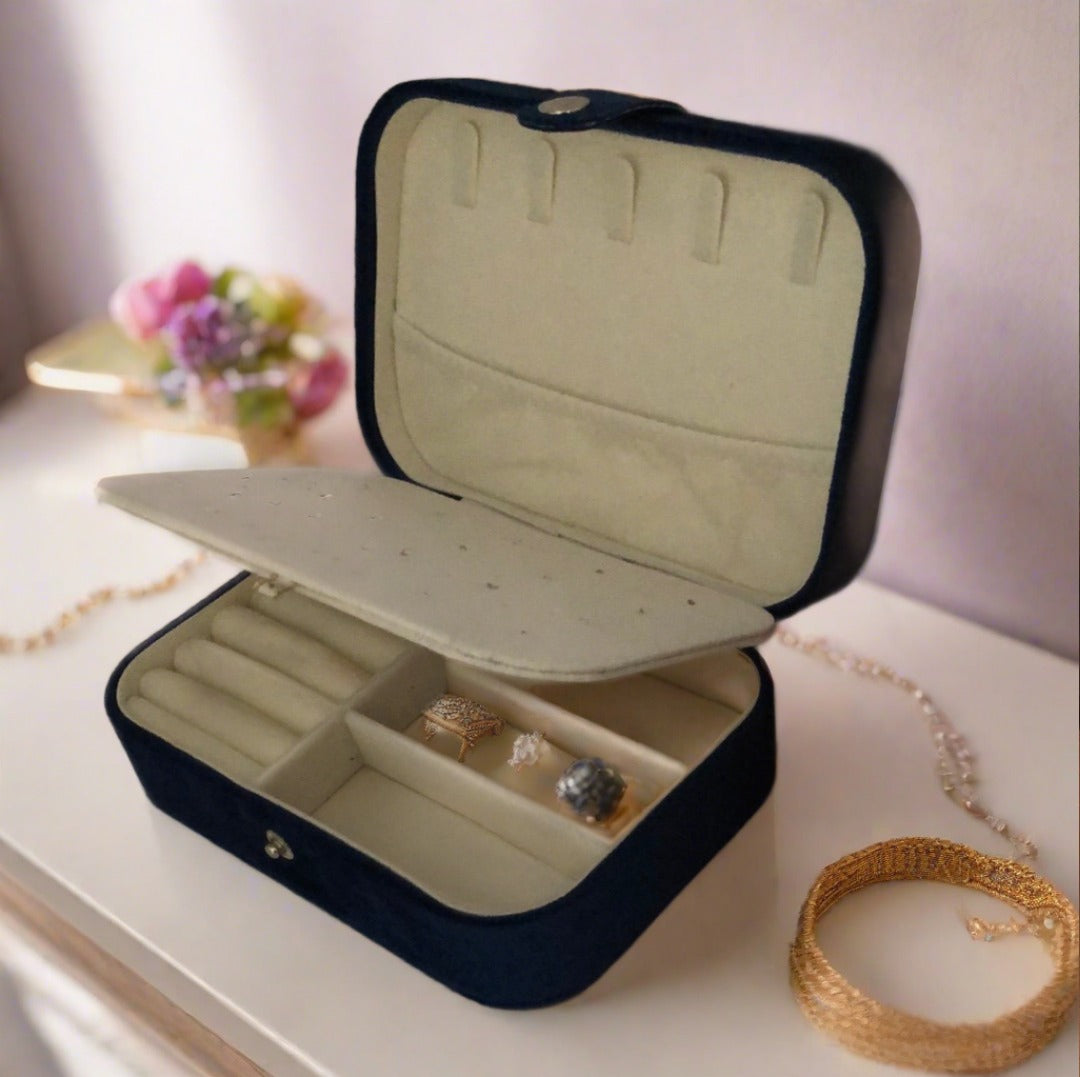 Custom Name Velvet Jewellery Box - Dark Blue - Personalized Gifts for Her - For Dresser or Travel - Cheeky Goddess