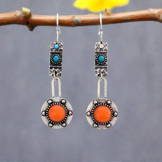 Southwestern Style Orange and Blue Earrings - Cheeky Goddess