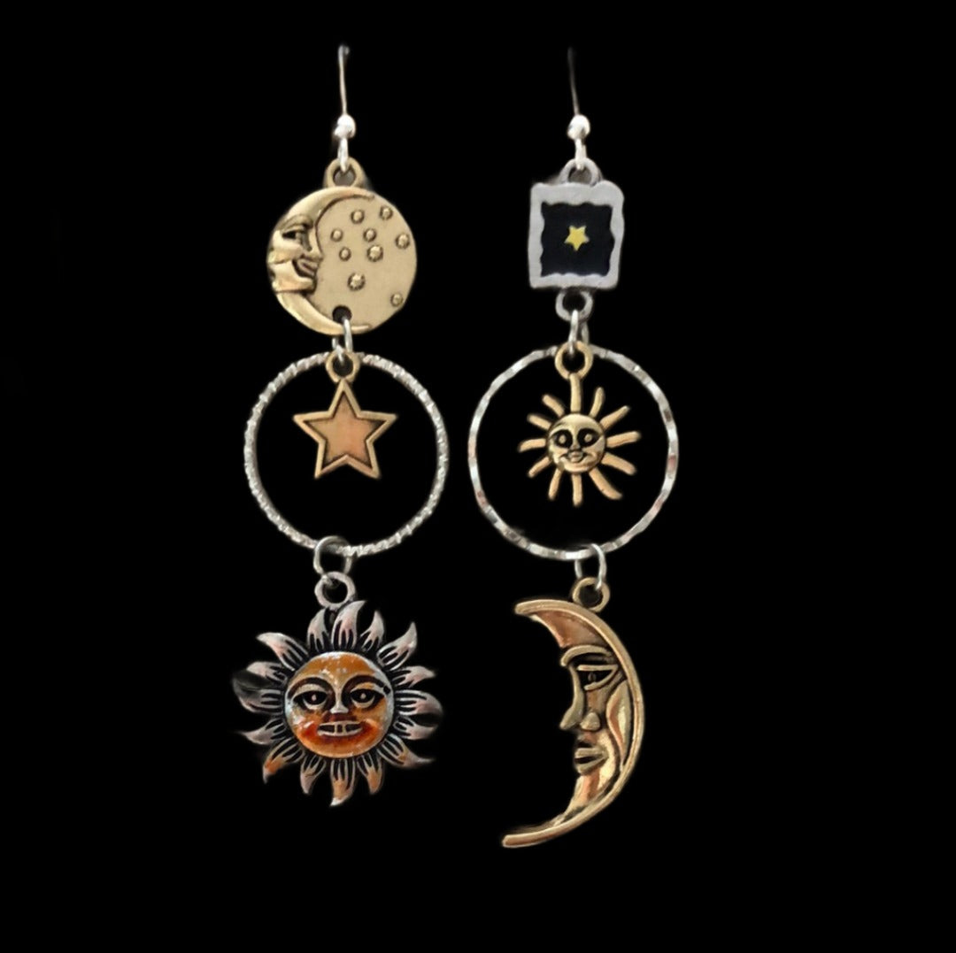 Sun Moon and Star Drop Earrings - Cheeky Goddess