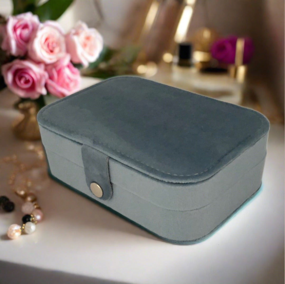 Velvet Jewellery Box - Plain - Light Blue - For Dresser or Travel - Cheeky Goddess