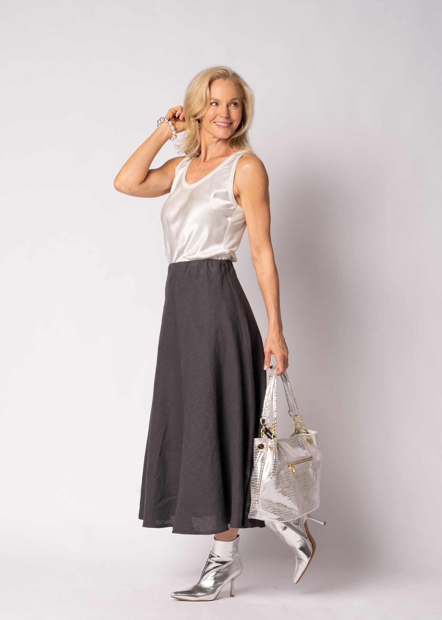 Lela Linen Skirt in Granite