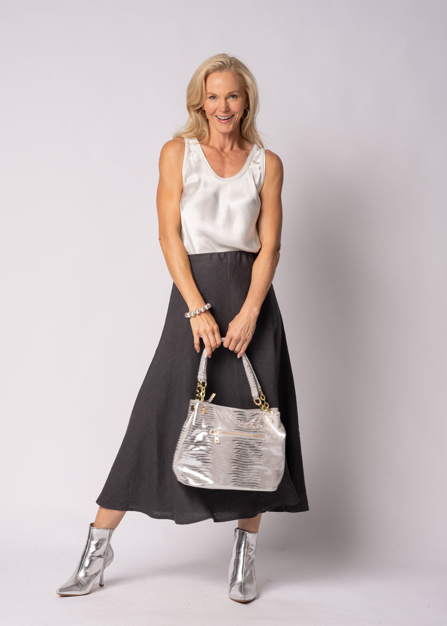Lela Linen Skirt in Granite