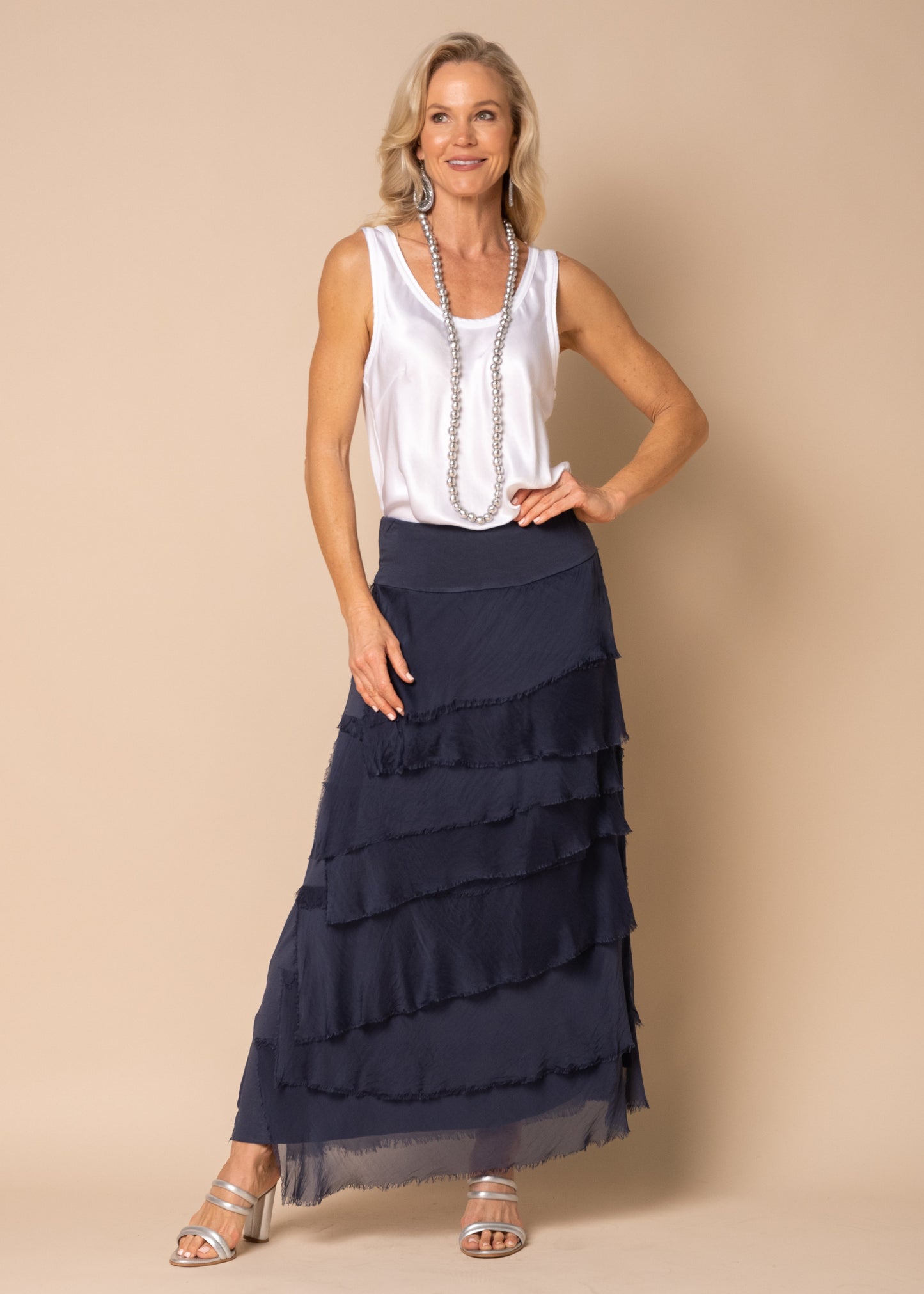 Fifi Silk Skirt in Navy