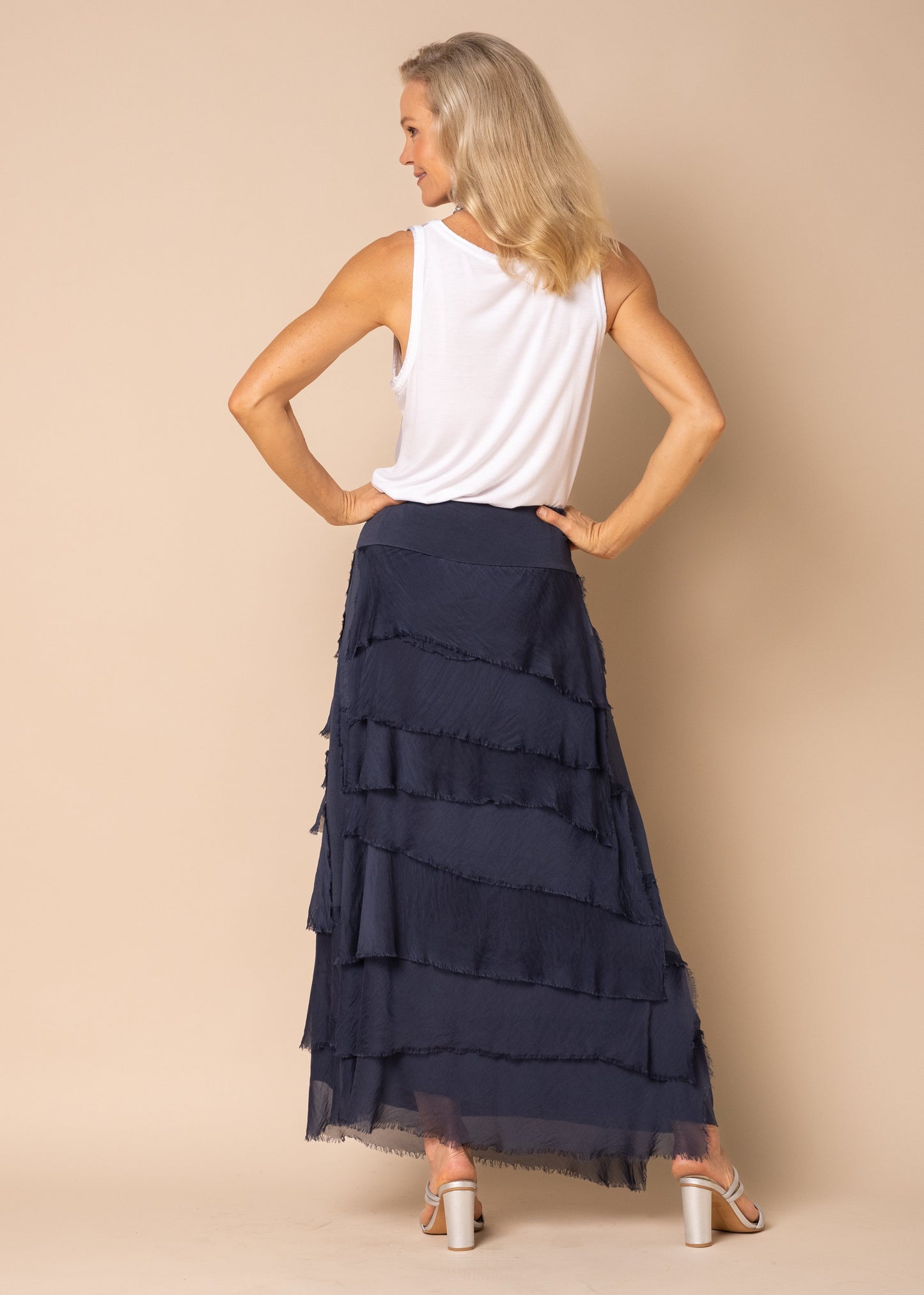 Fifi Silk Skirt in Navy