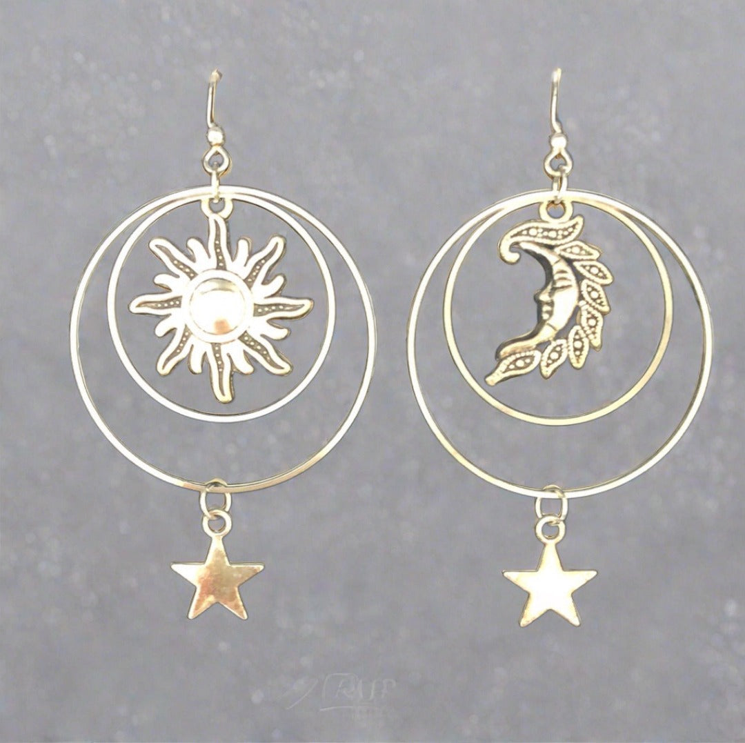 Sun Moon and Star Drop Earrings - Cheeky Goddess