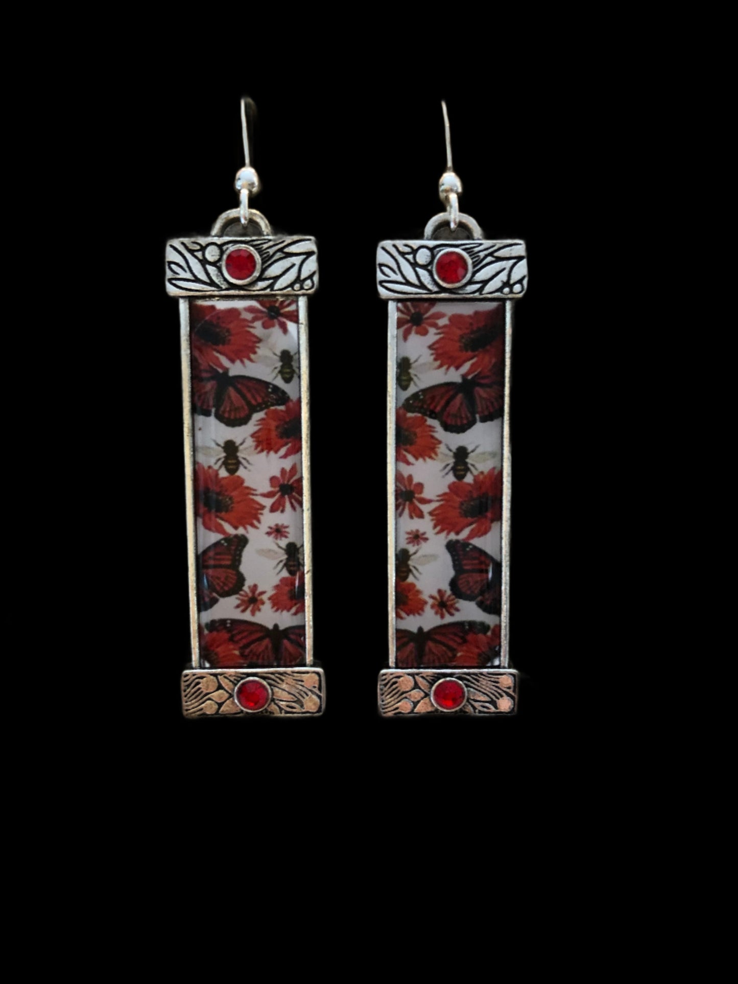 Red Enamel Butterfly Earrings with Sterling Silver Fish Hook Earwires - Cheeky Goddess Jewellery