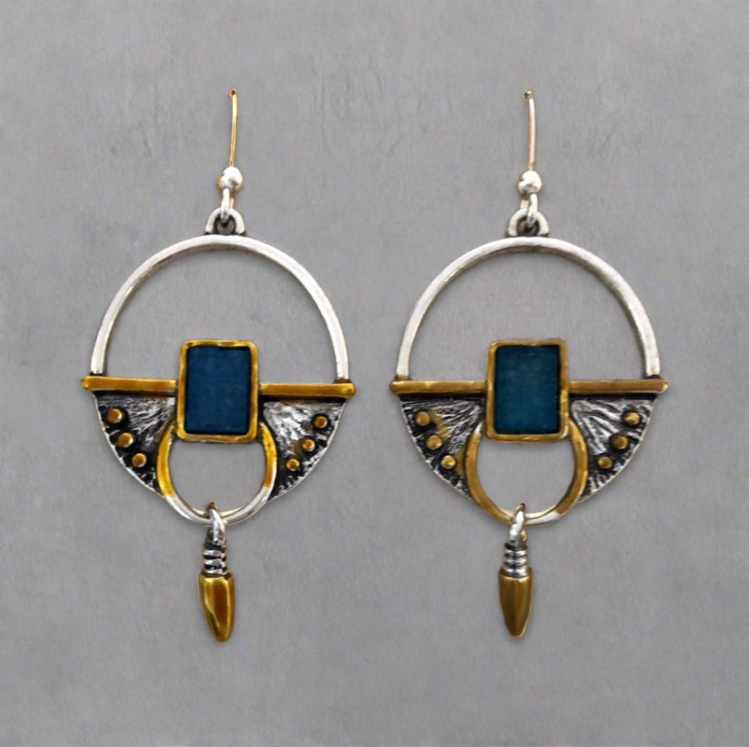 Circular Drop Earrings with Gold and Blue Accents - Cheeky Goddess