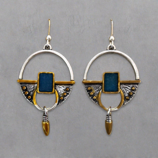 Circular Drop Earrings with Gold and Blue Accents - Cheeky Goddess