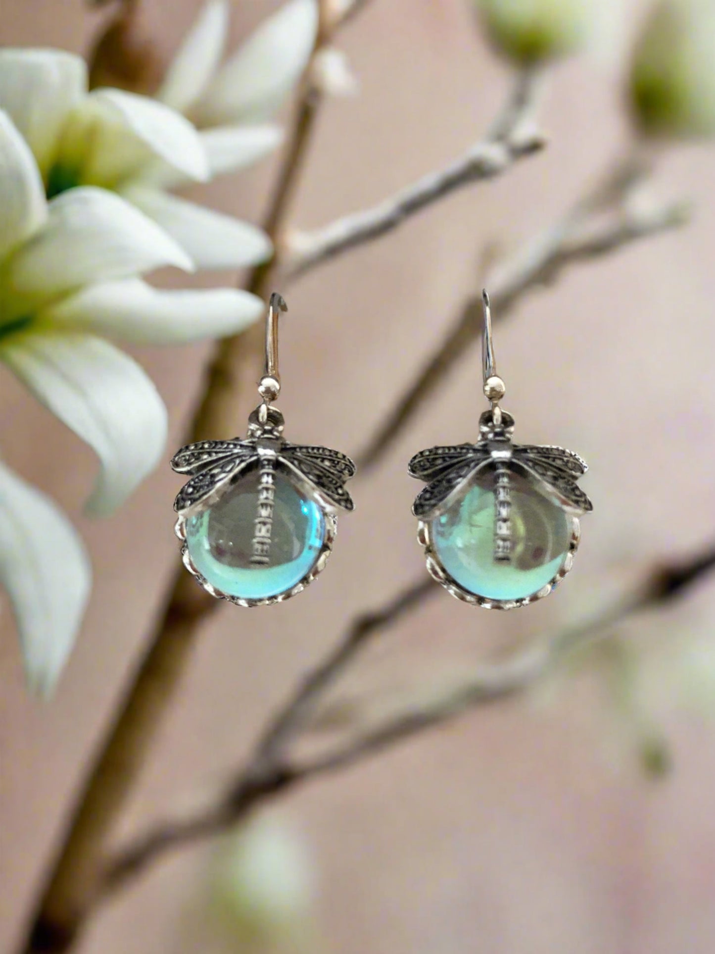 Dragonfly on Half Round Glass Earrings - Cheeky Goddess