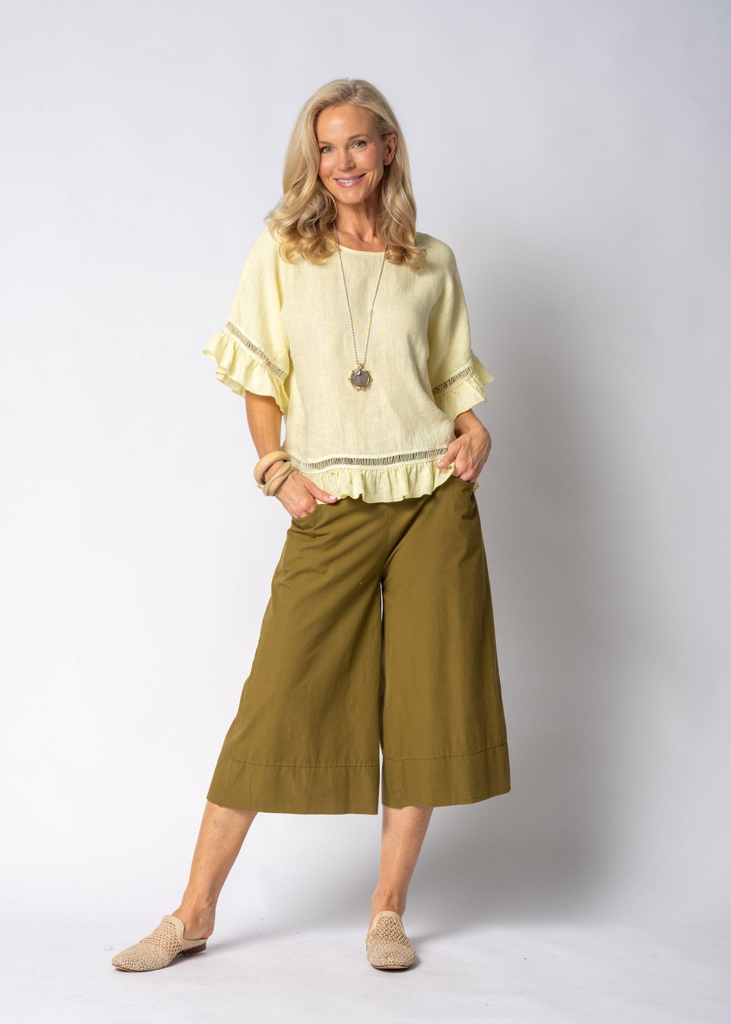 Evania Linen Top in Lucca Lemon