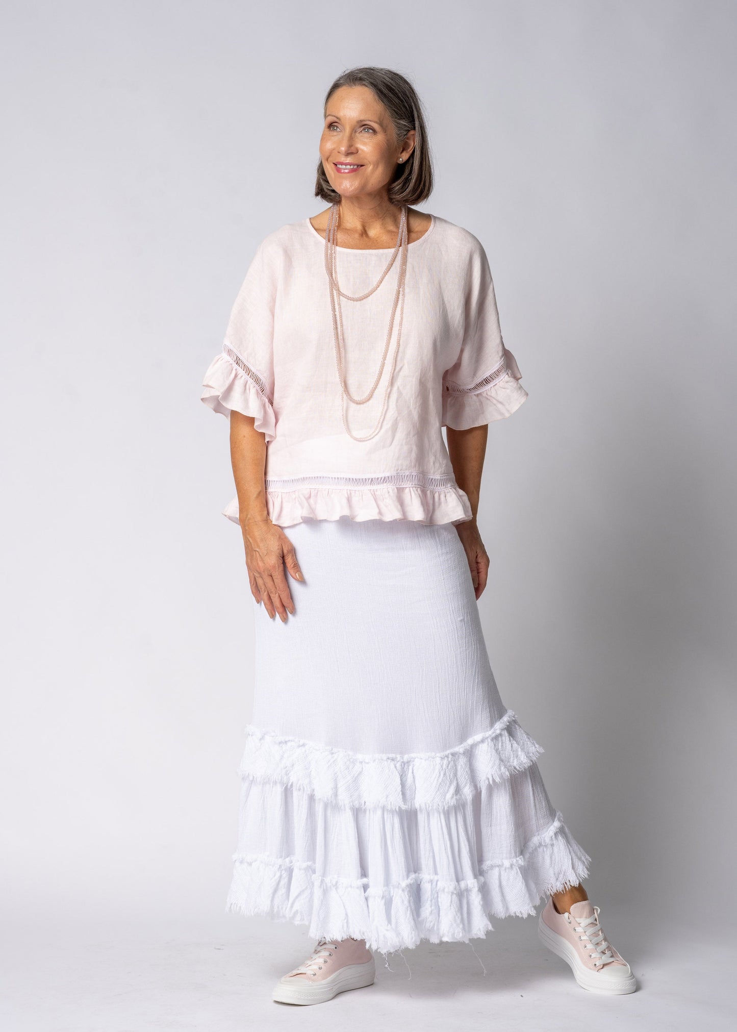 Evania Linen Top in Modena Pink