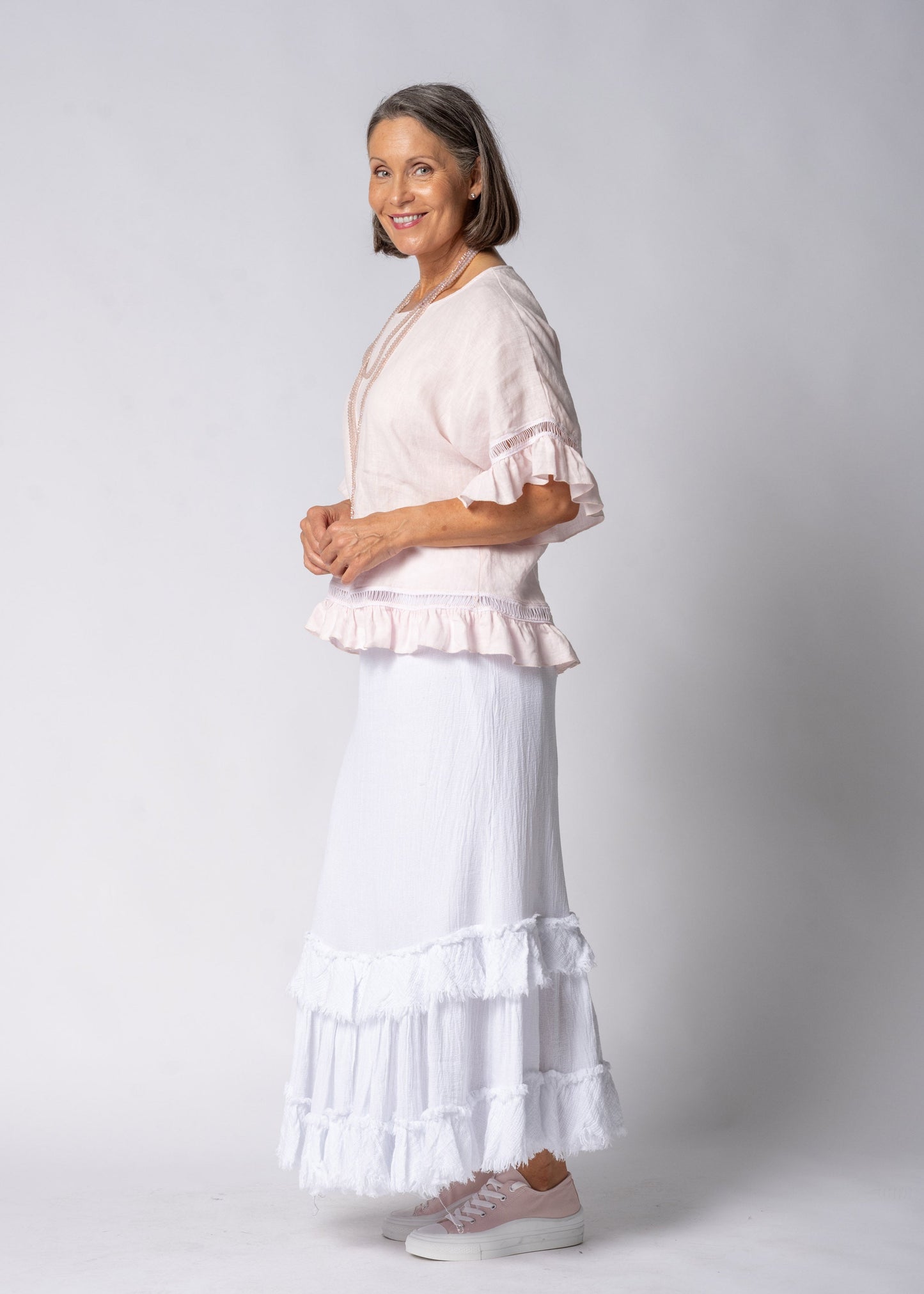 Evania Linen Top in Modena Pink