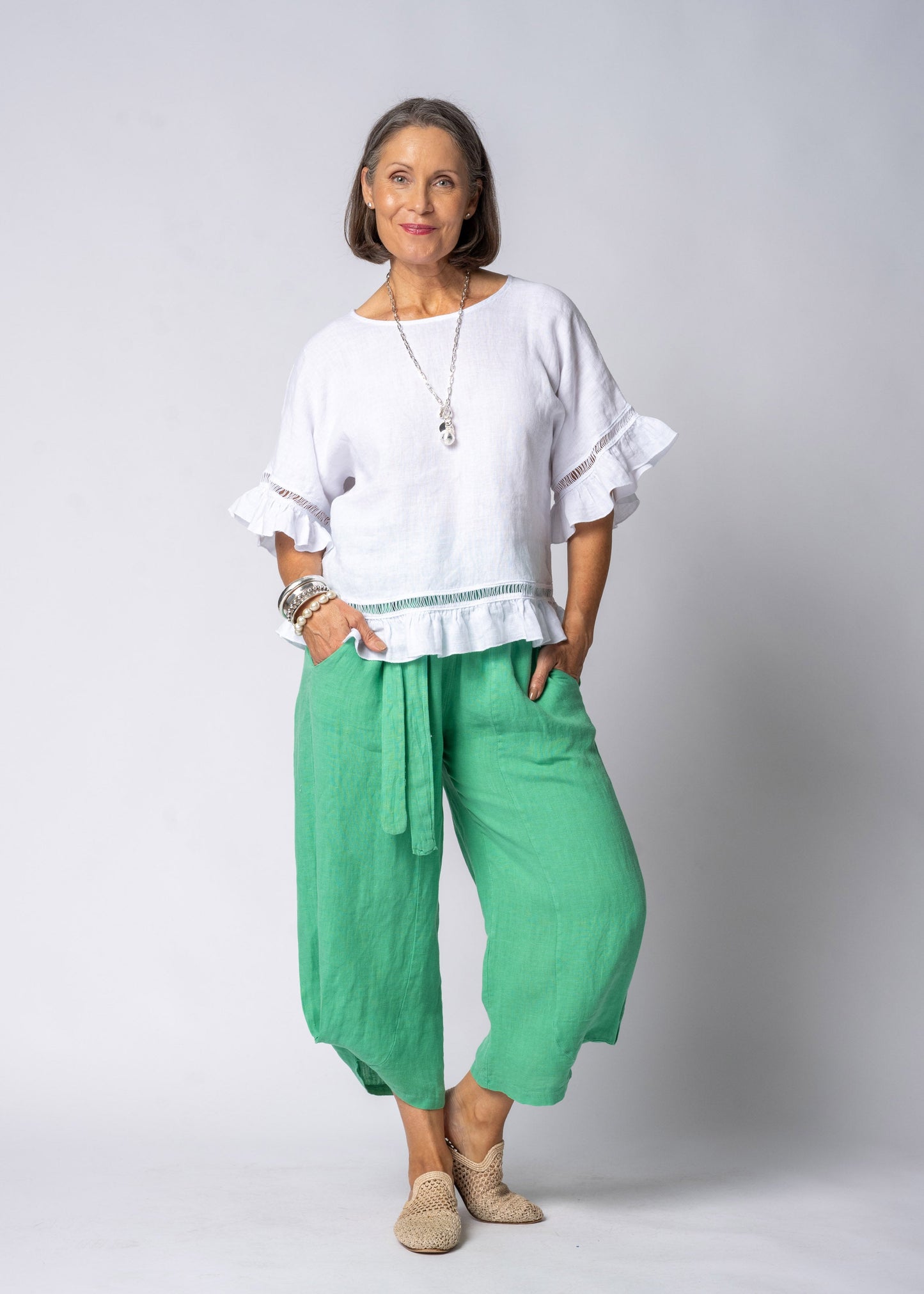 Evania Linen Top in White
