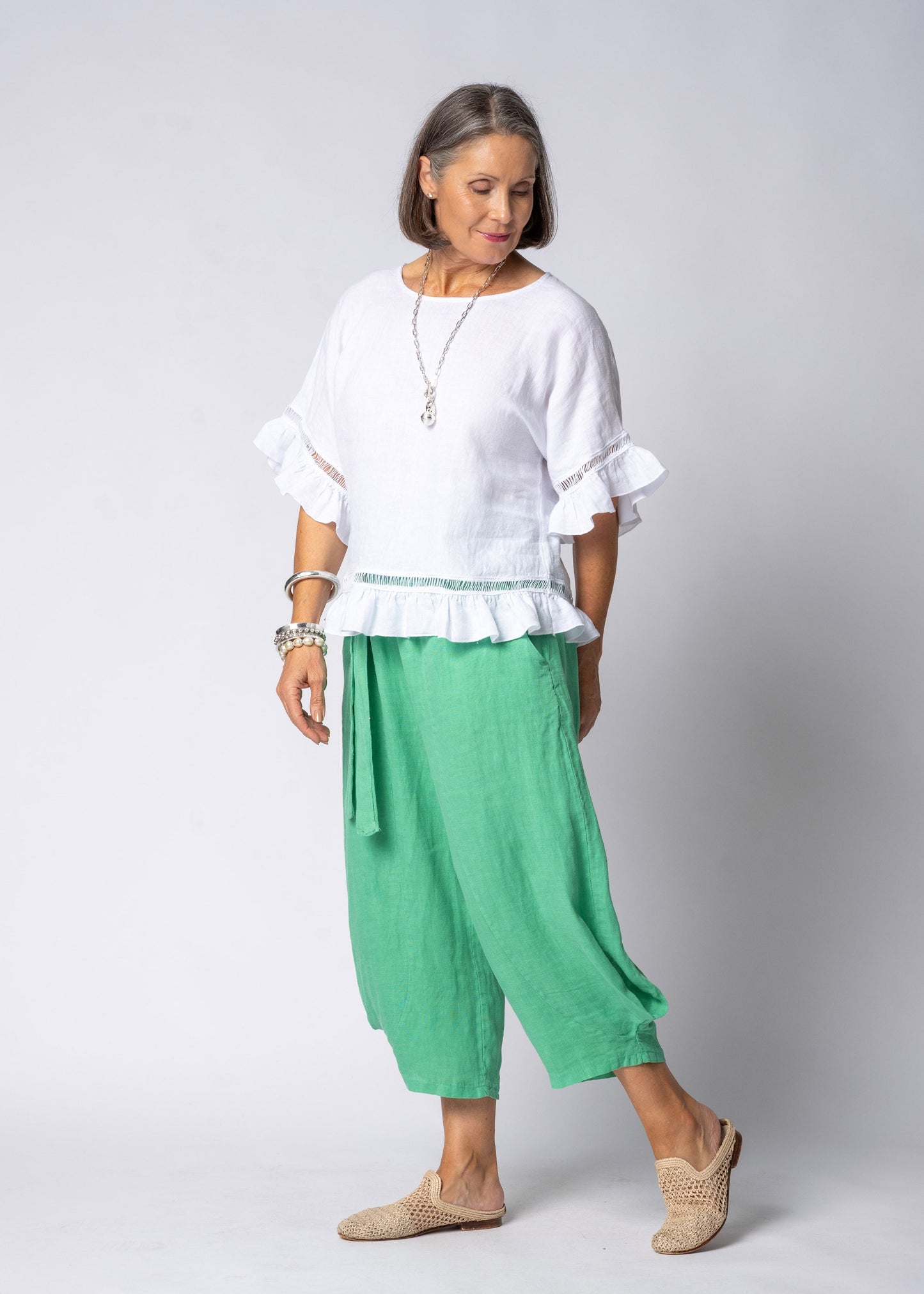 Evania Linen Top in White