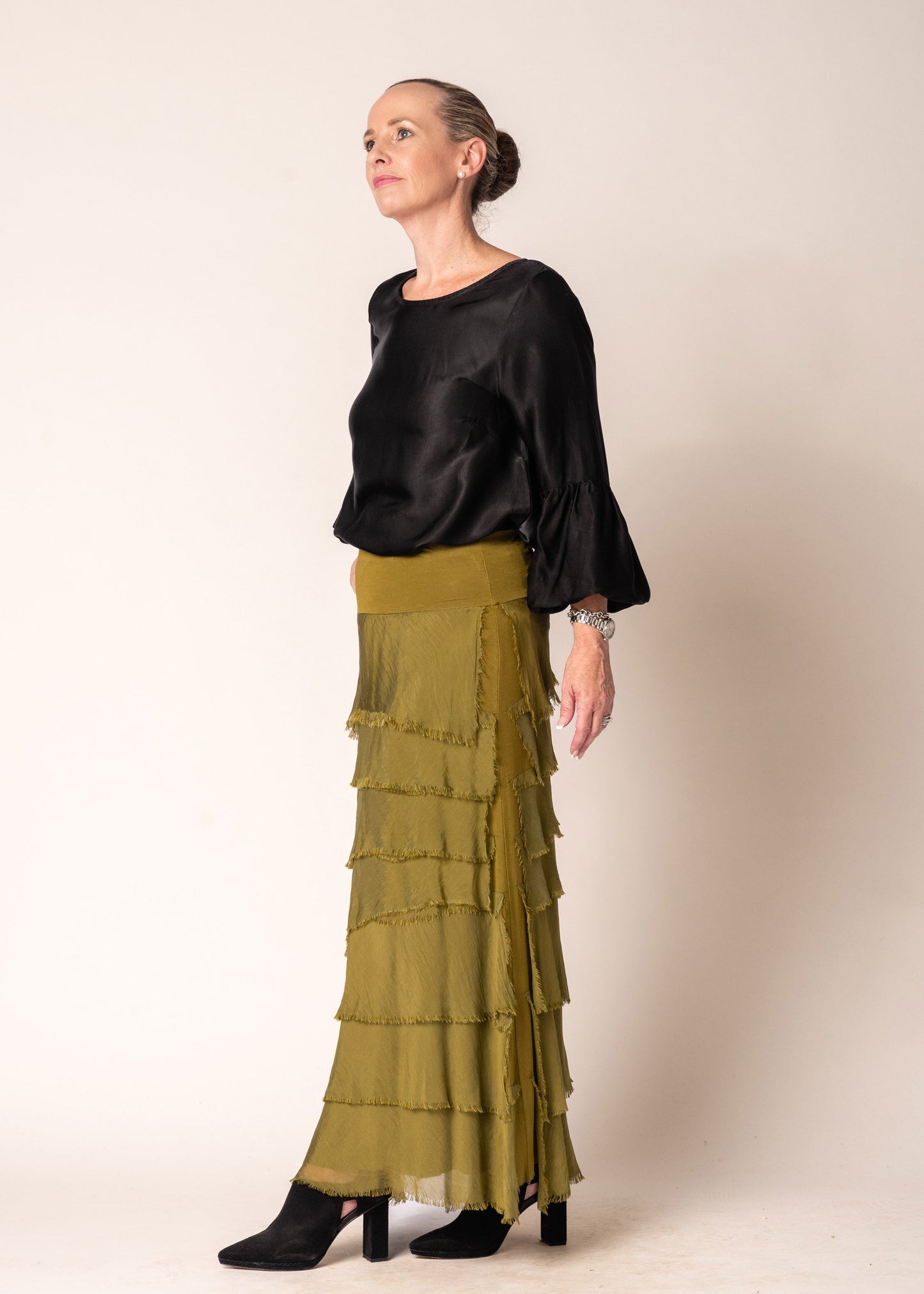 Fifi Silk Skirt in Green Olive