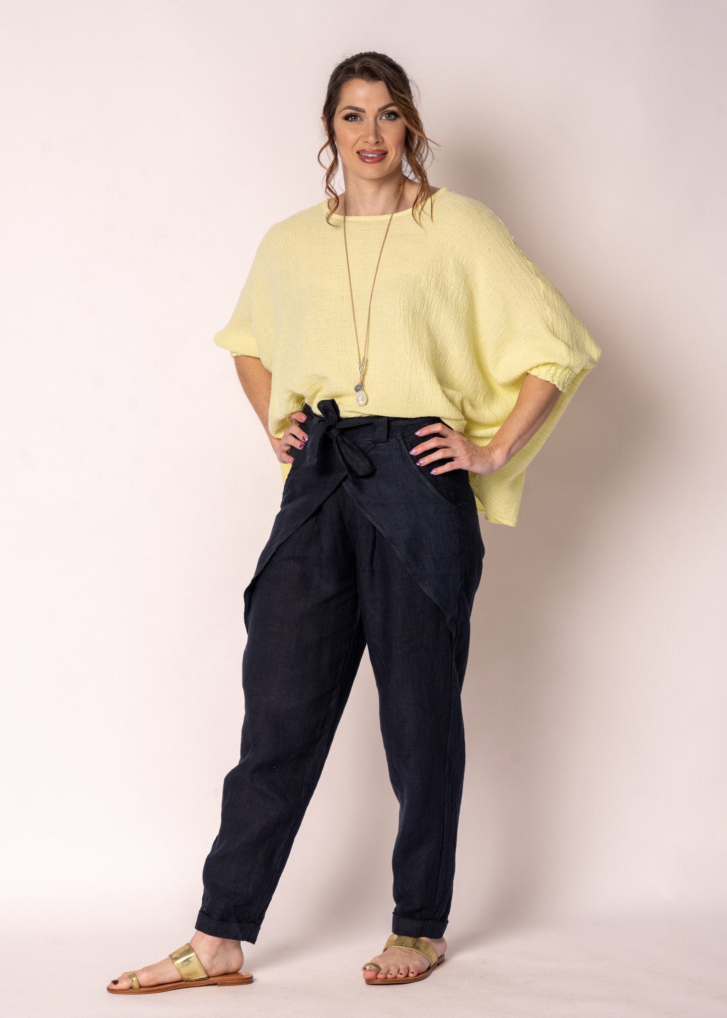Mallory Linen Top in Lucca Lemon