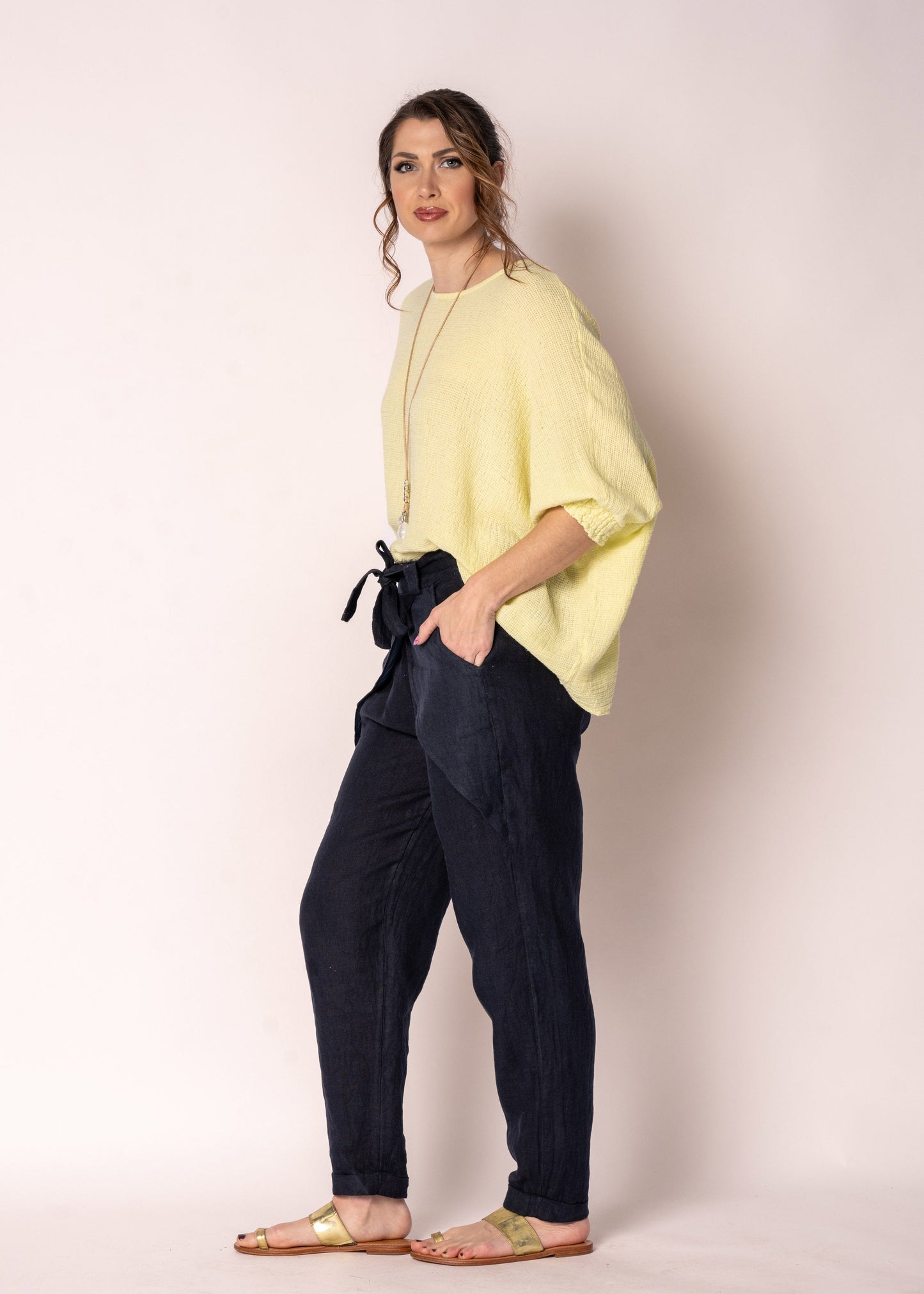 Mallory Linen Top in Lucca Lemon
