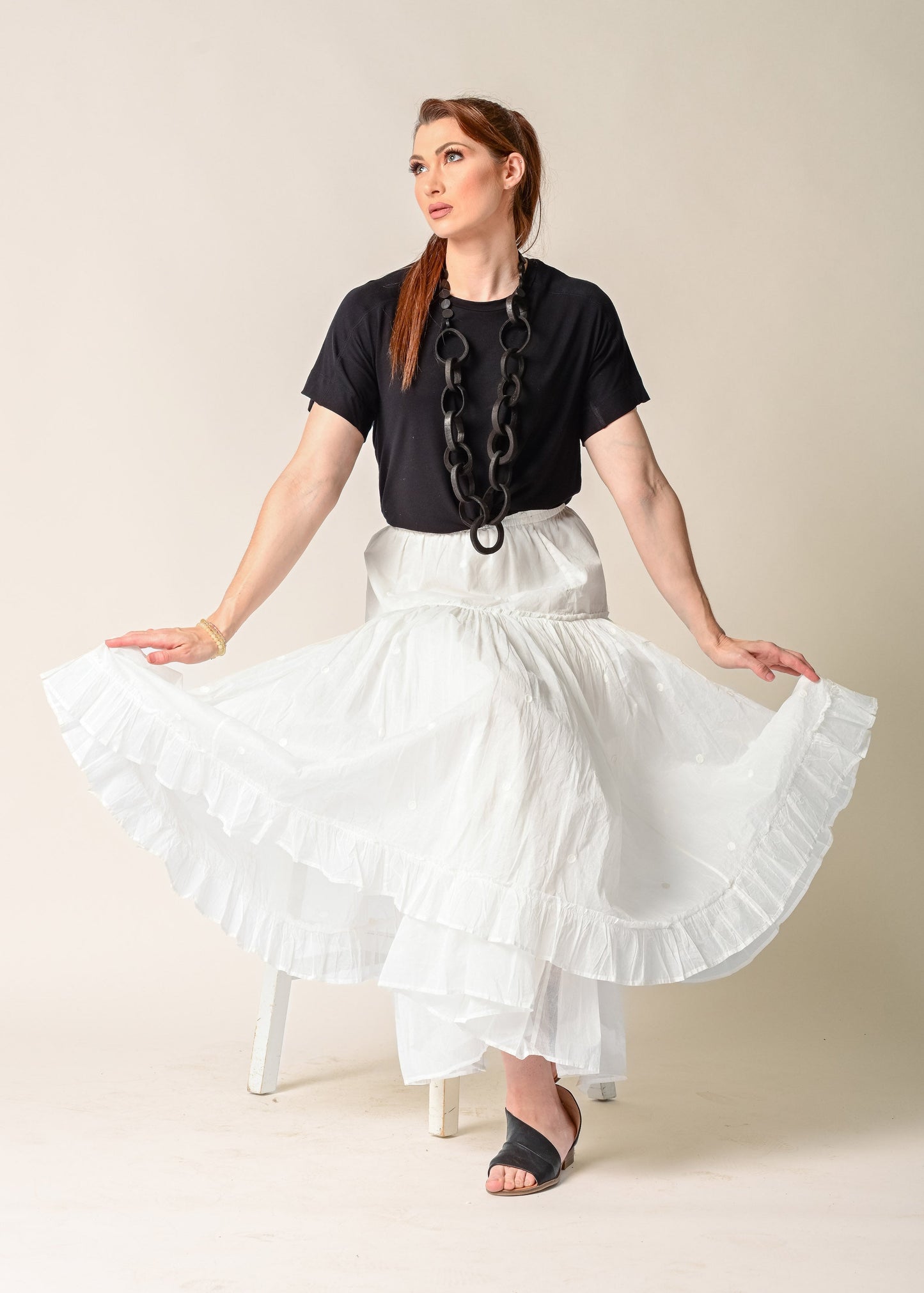Aurelia Organza Embroidered Skirt in Cream