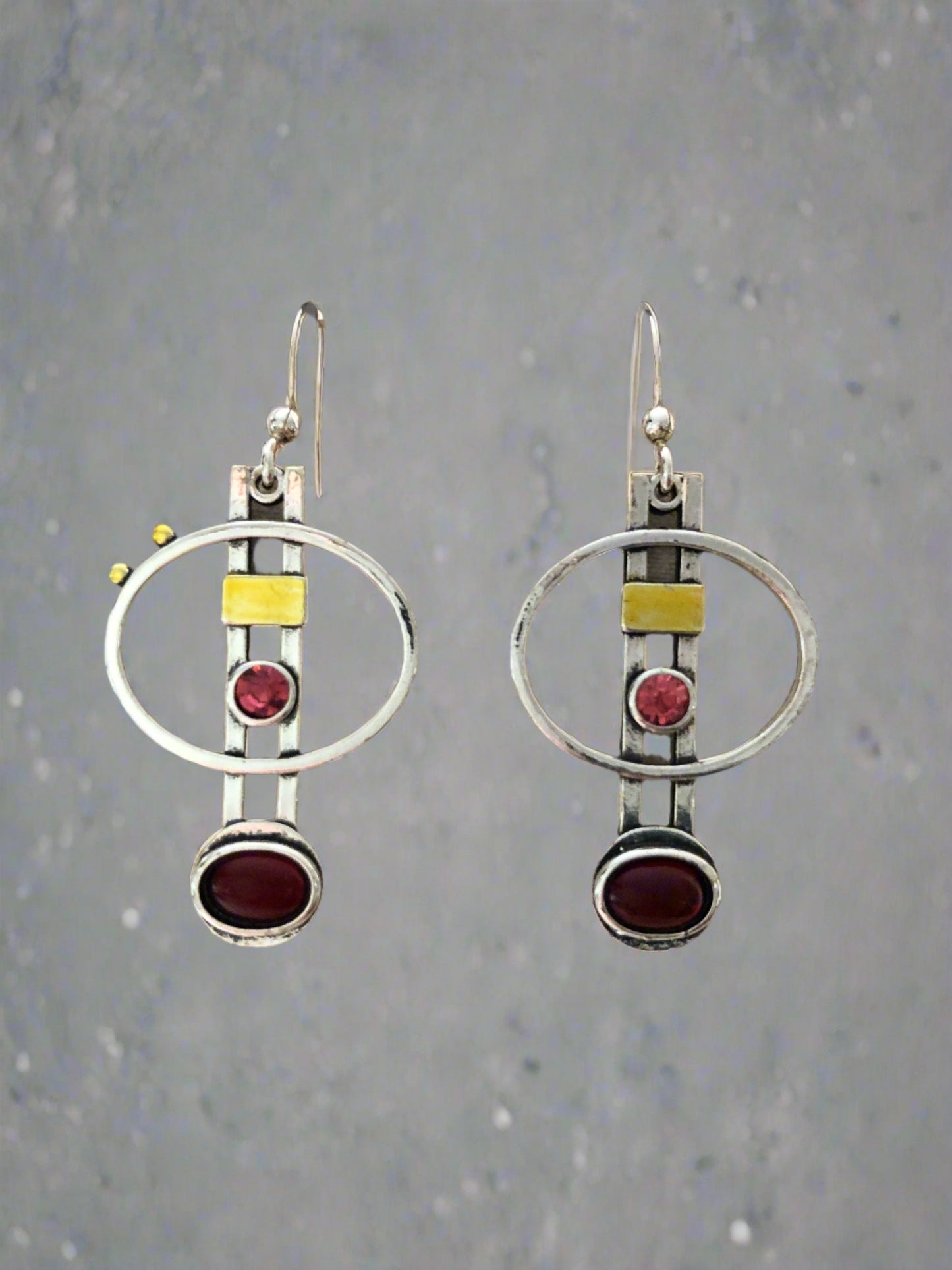 Circular Drop Silver Earrings with Gold and Red Accents - Cheeky Goddess