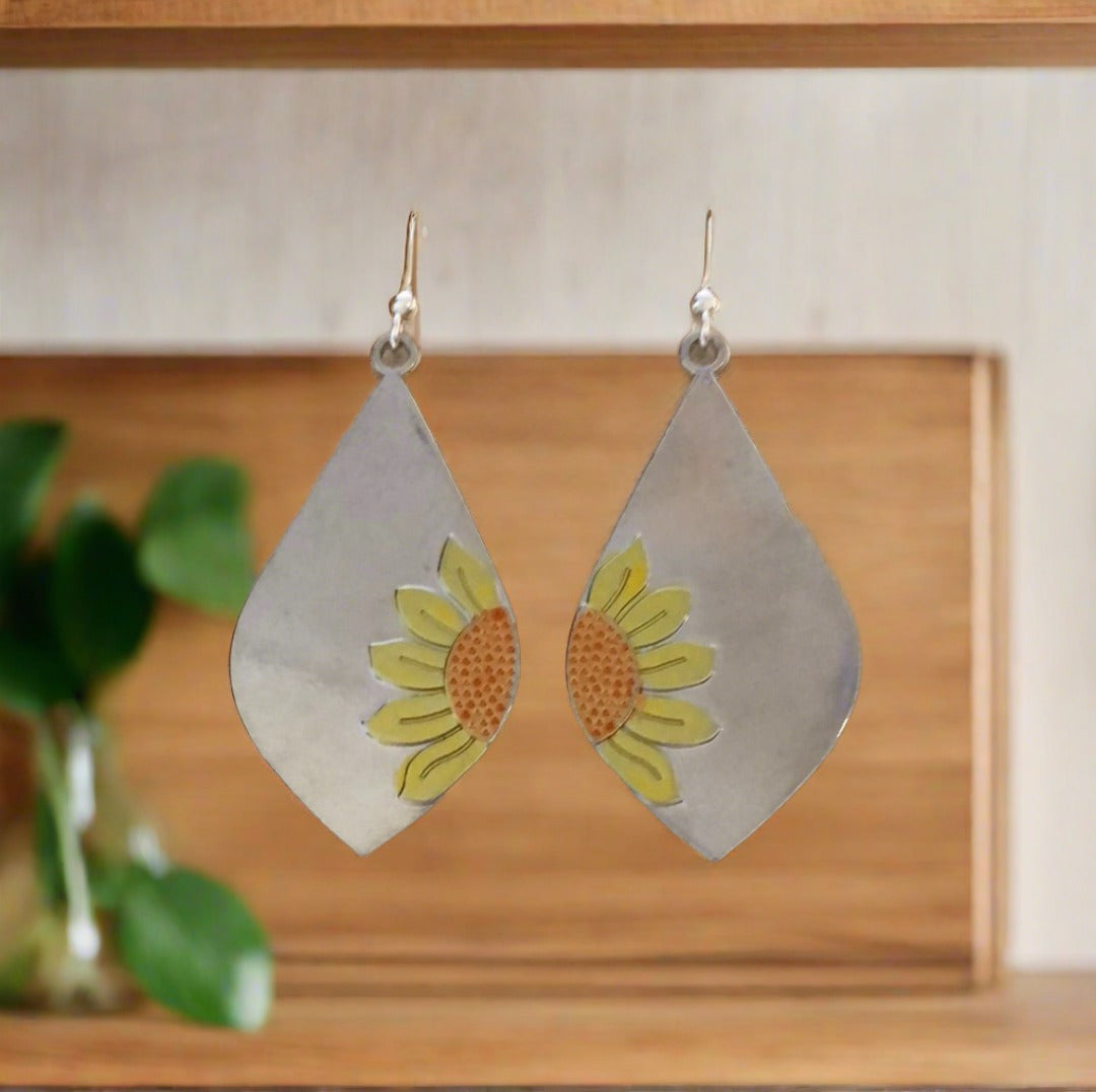 Sunflower Earrings with Yellow and Orange Accents - Cheeky Goddess