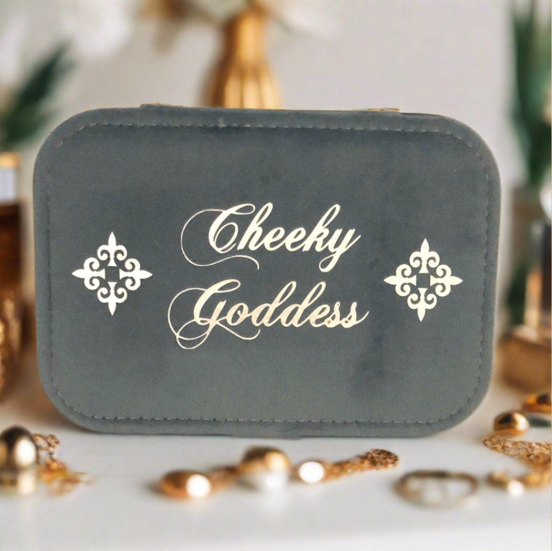 Custom Name Velvet Jewellery Box - Light Blue - Personalized Gifts for Her - For Dresser or Travel - Cheeky Goddess