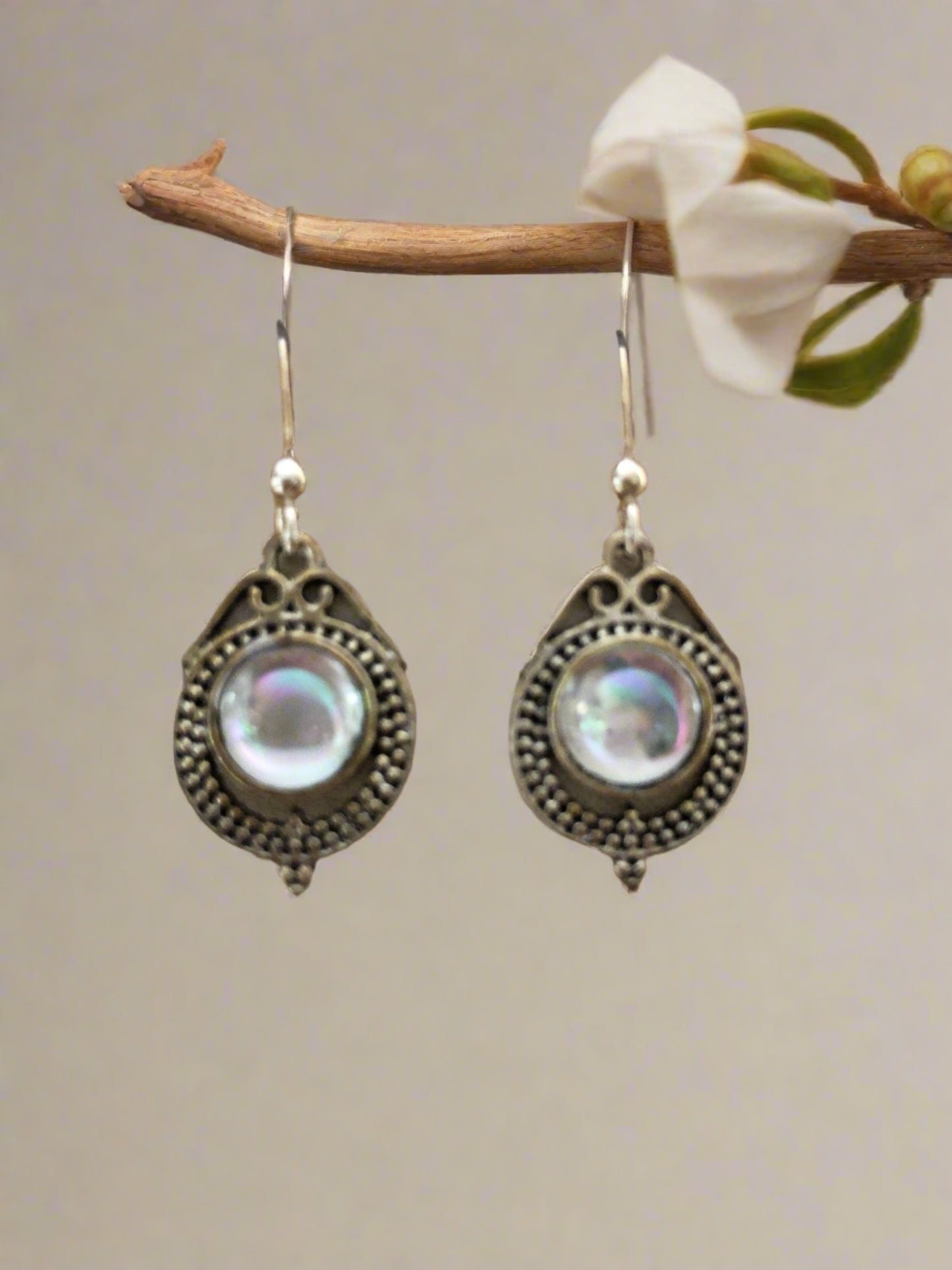 Circle Earring with Clear Moonstone Centre - Cheeky Goddess