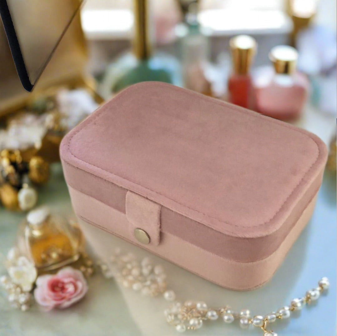 Velvet Jewellery Box - Plain - Pink - For Dresser or Travel - Cheeky Goddess