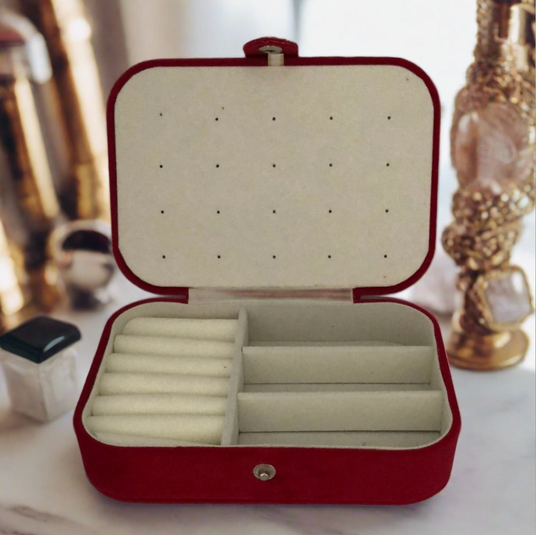 Velvet Jewellery Box - Plain - Red - For Dresser or Travel - Cheeky Goddess