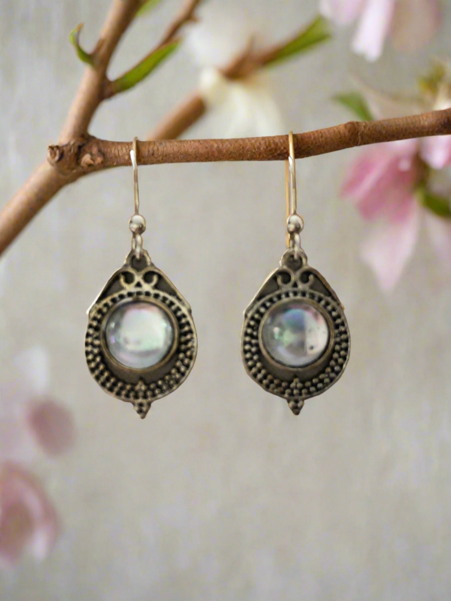 Circle Earring with Clear Moonstone Centre - Cheeky Goddess