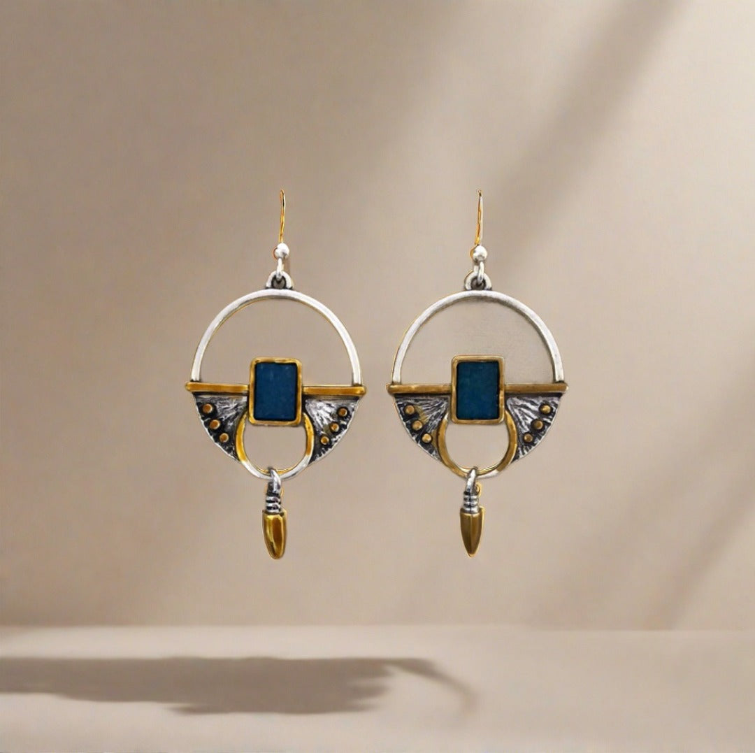 Circular Drop Earrings with Gold and Blue Accents - Cheeky Goddess