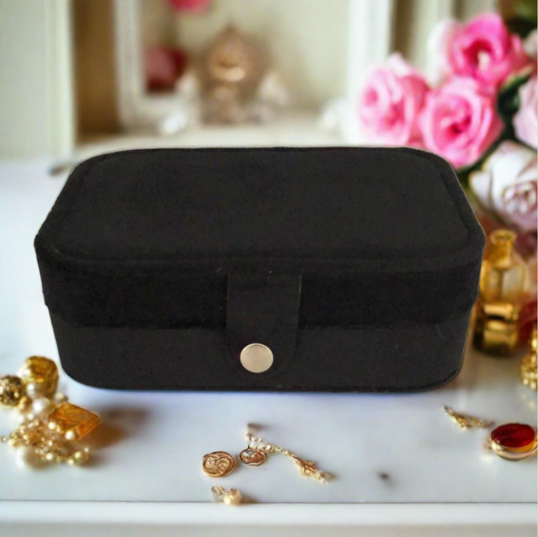 Velvet Jewellery Box - Plain - Black - For Dresser or Travel - Cheeky Goddess